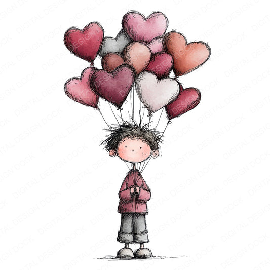 Tatty Child Heart Balloons fussy cut sheet in US Letter format showing all 12 designs on one printable page