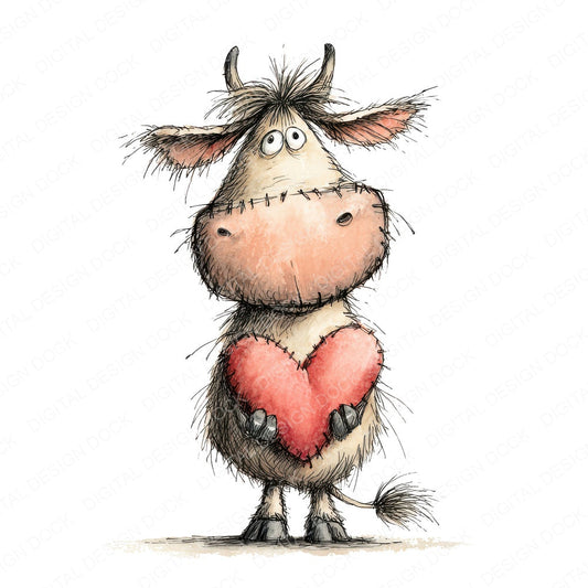 Tatty Cow Valentine fussy cut sheet in A4 format showing all 12 designs on one printable page