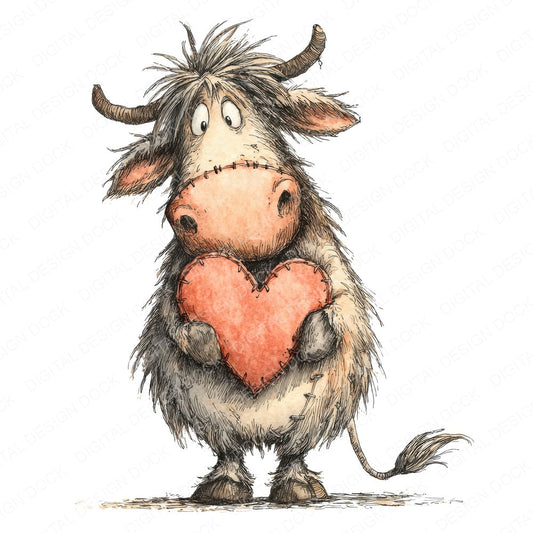 Tatty Cow Valentine fussy cut sheet in US Letter format showing all 12 designs on one printable page