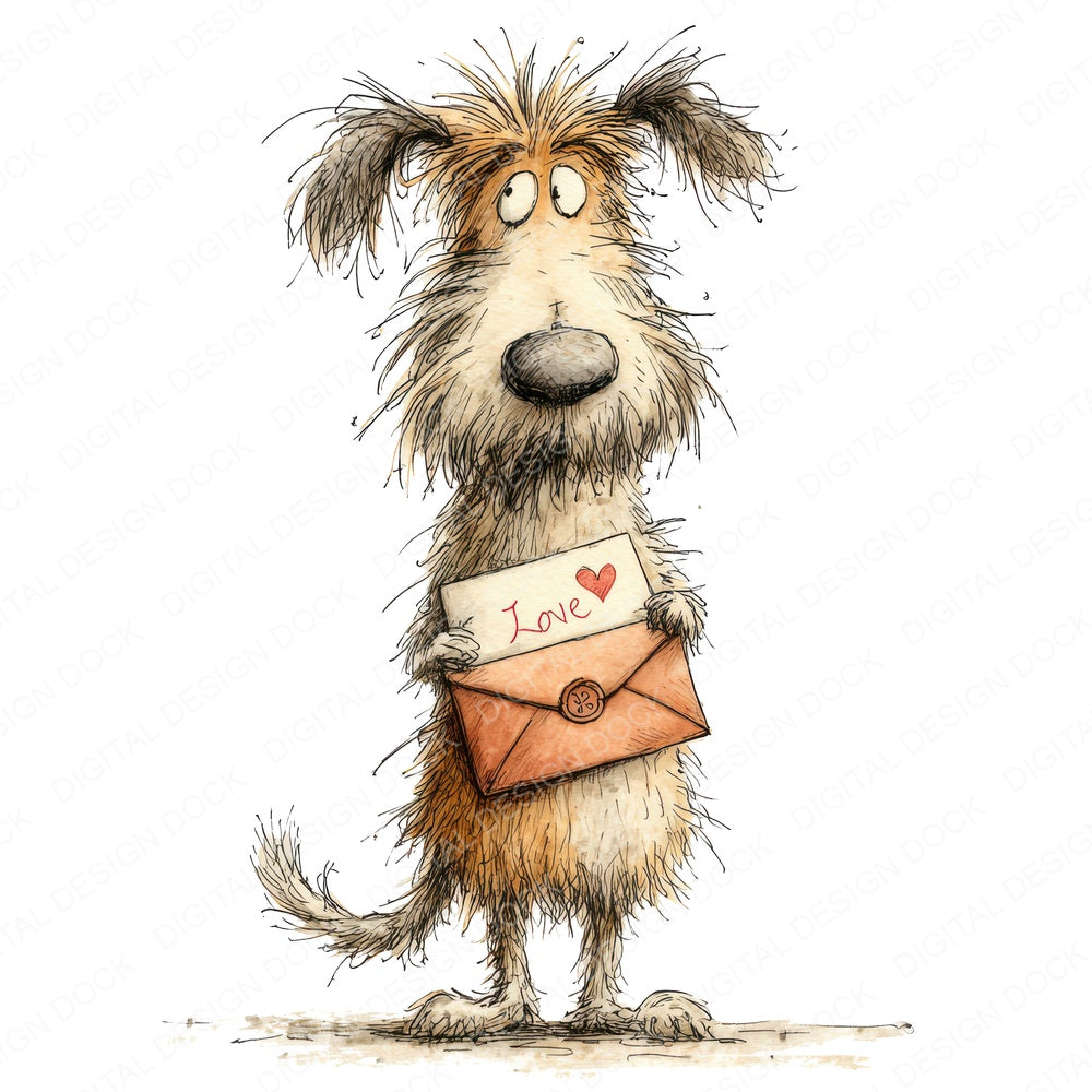 Tatty Dog Love Letter fussy cut sheet in A4 format showing all 12 designs on one printable page
