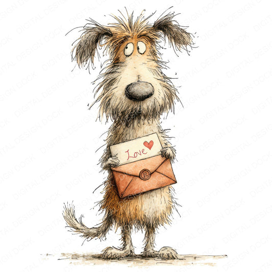 Tatty Dog Love Letter fussy cut sheet in A4 format showing all 12 designs on one printable page