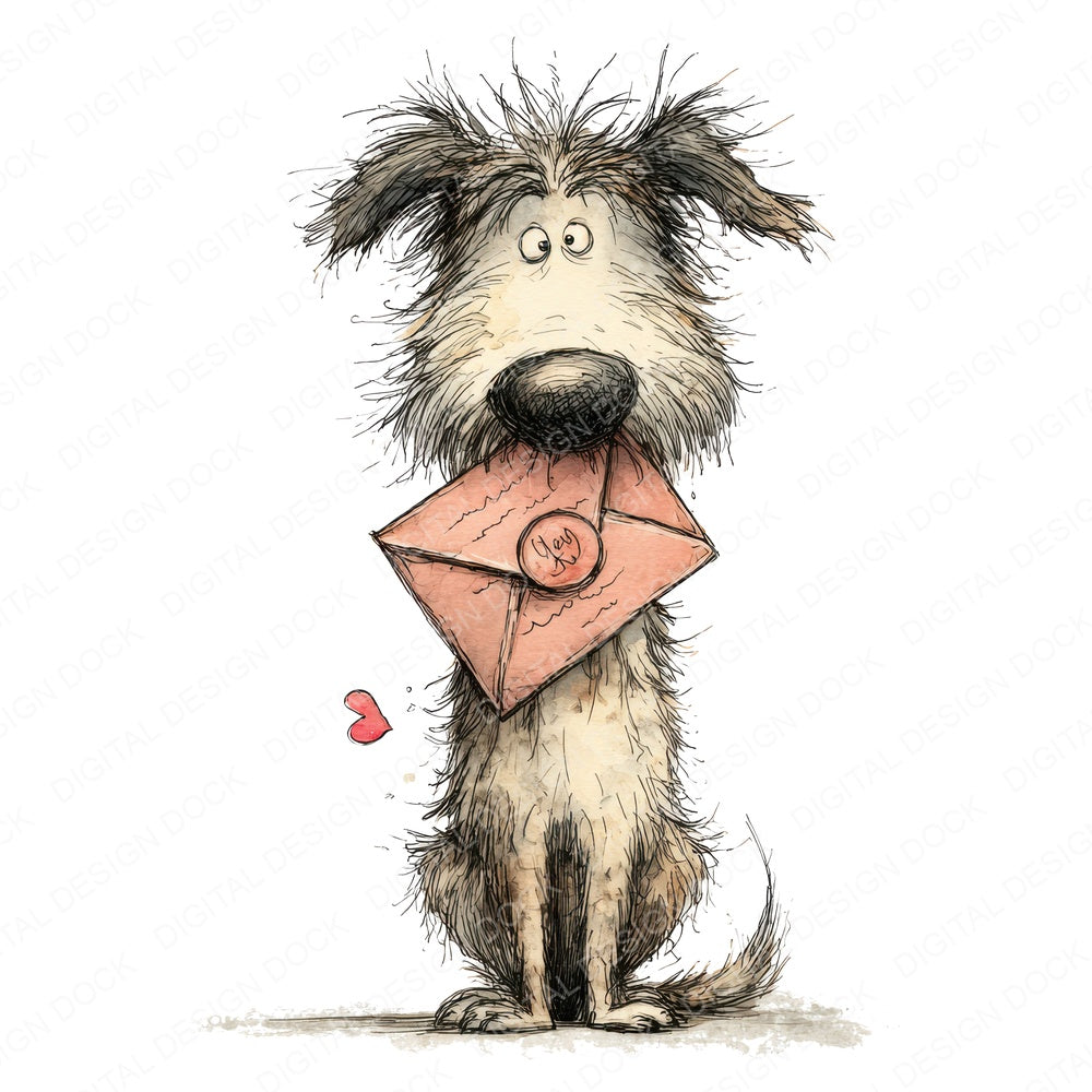 Tatty Dog Love Letter fussy cut sheet in US Letter format showing all 12 designs on one printable page