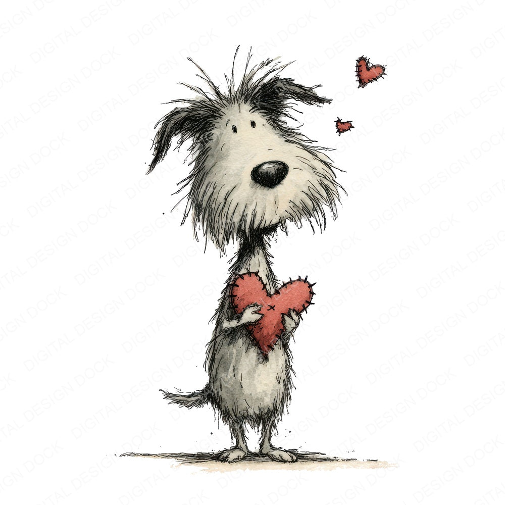 Tatty Dog Valentine fussy cut sheet in A4 format showing all 12 designs on one printable page