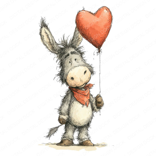 Tatty Donkey Heart Balloon fussy cut sheet in A4 format showing all 12 designs on one printable page