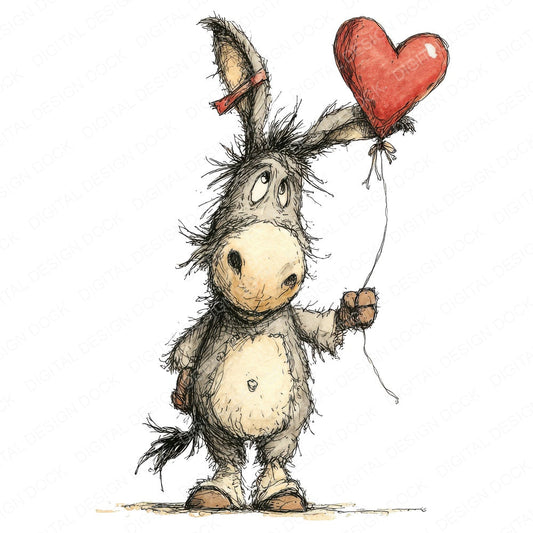 Tatty Donkey Heart Balloon fussy cut sheet in US Letter format showing all 12 designs on one printable page