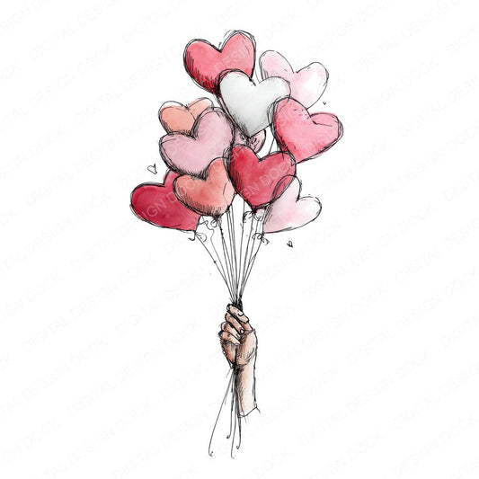 Tatty Hand Heart Balloons fussy cut sheet in A4 format showing all 12 designs on one printable page
