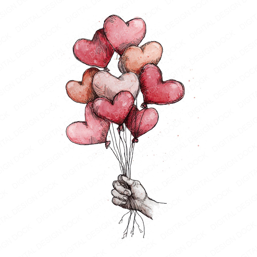 Tatty Hand Heart Balloons fussy cut sheet in US Letter format showing all 12 designs on one printable page