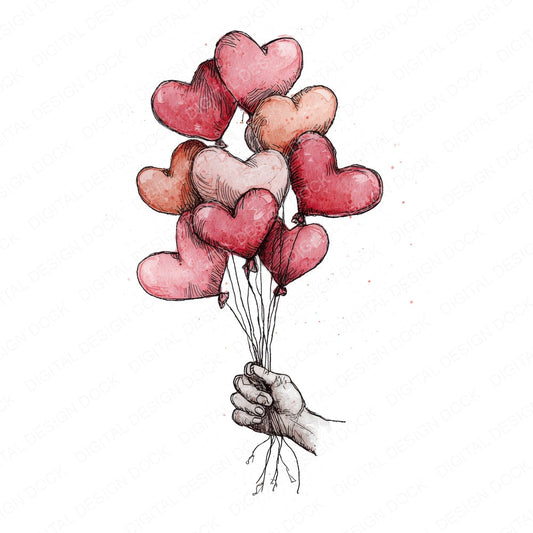 Tatty Hand Heart Balloons fussy cut sheet in US Letter format showing all 12 designs on one printable page