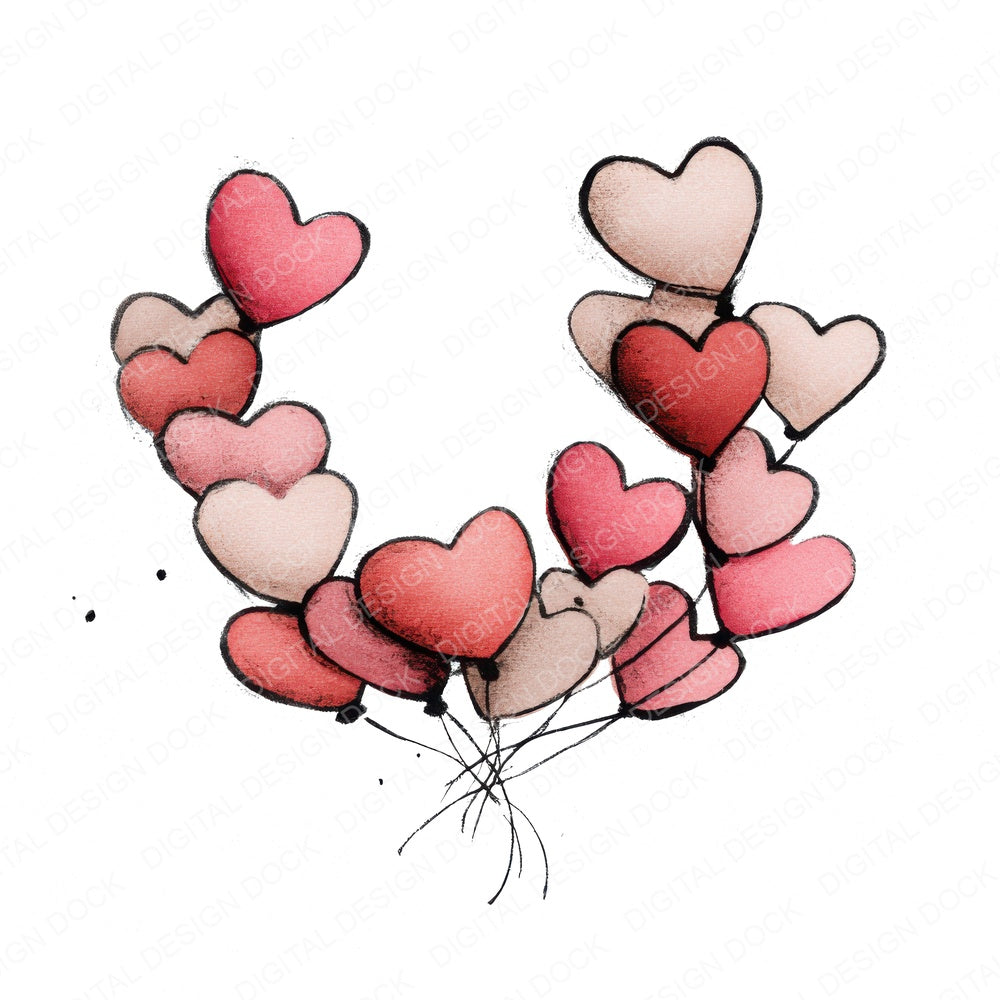 Tatty Heart Balloon Wreath fussy cut sheet in US Letter format showing all 12 designs on one printable page