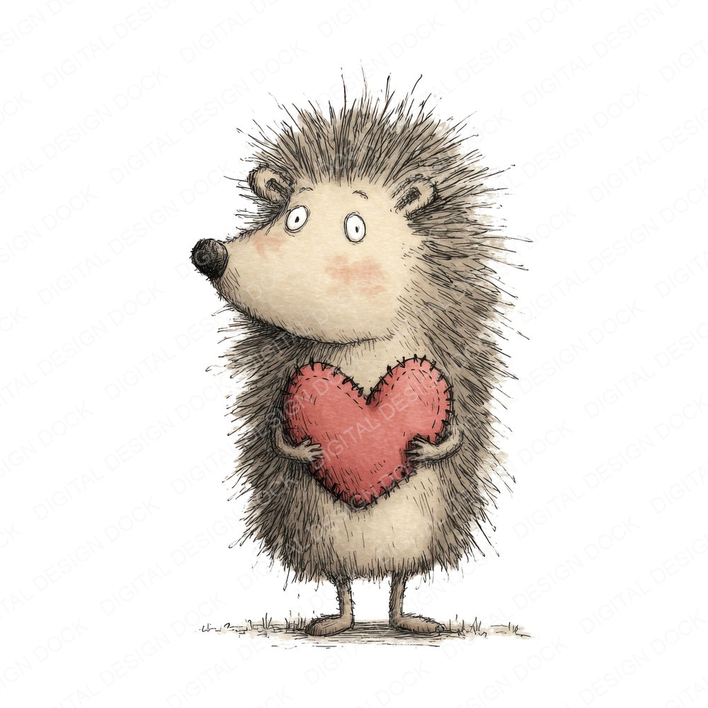 Tatty Hedgehog Valentine fussy cut sheet in A4 format showing all 12 designs on one printable page