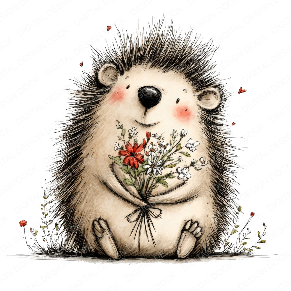 Tatty Hedgehog Wildflower Love fussy cut sheet in A4 format showing all 12 designs on one printable page