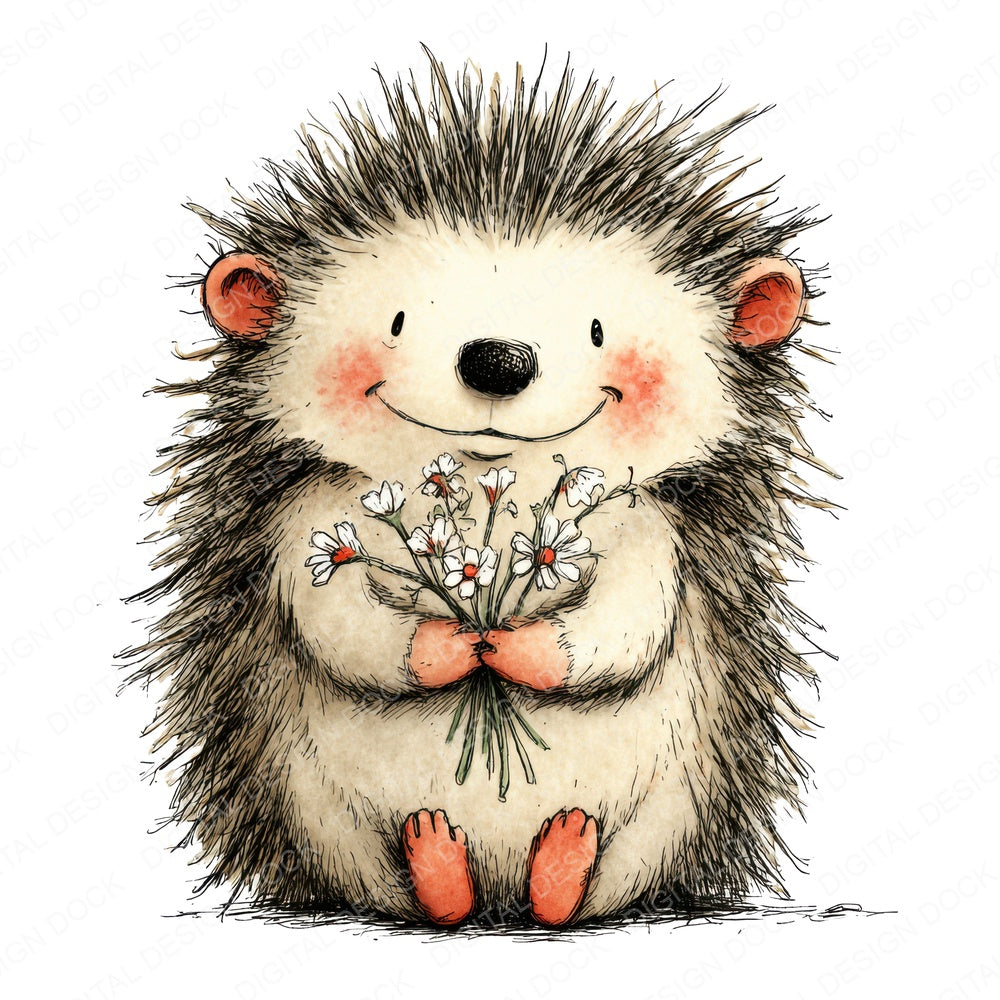 Tatty Hedgehog Wildflower Love fussy cut sheet in US Letter format showing all 12 designs on one printable page