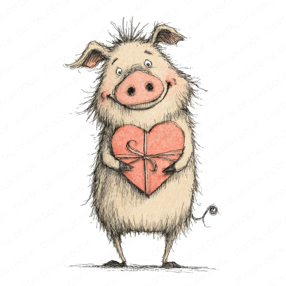Tatty Pig Valentine fussy cut sheet in A4 format showing all 12 designs on one printable page