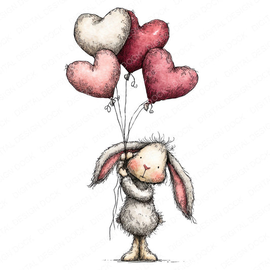 Tatty Rabbit Heart Balloons fussy cut sheet in A4 format showing all 12 designs on one printable page