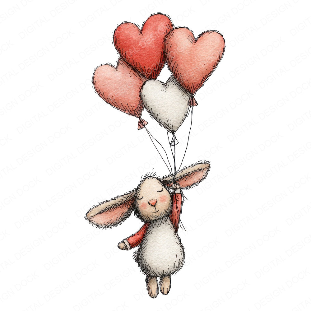 Tatty Rabbit Heart Balloons fussy cut sheet in US Letter format showing all 12 designs on one printable page