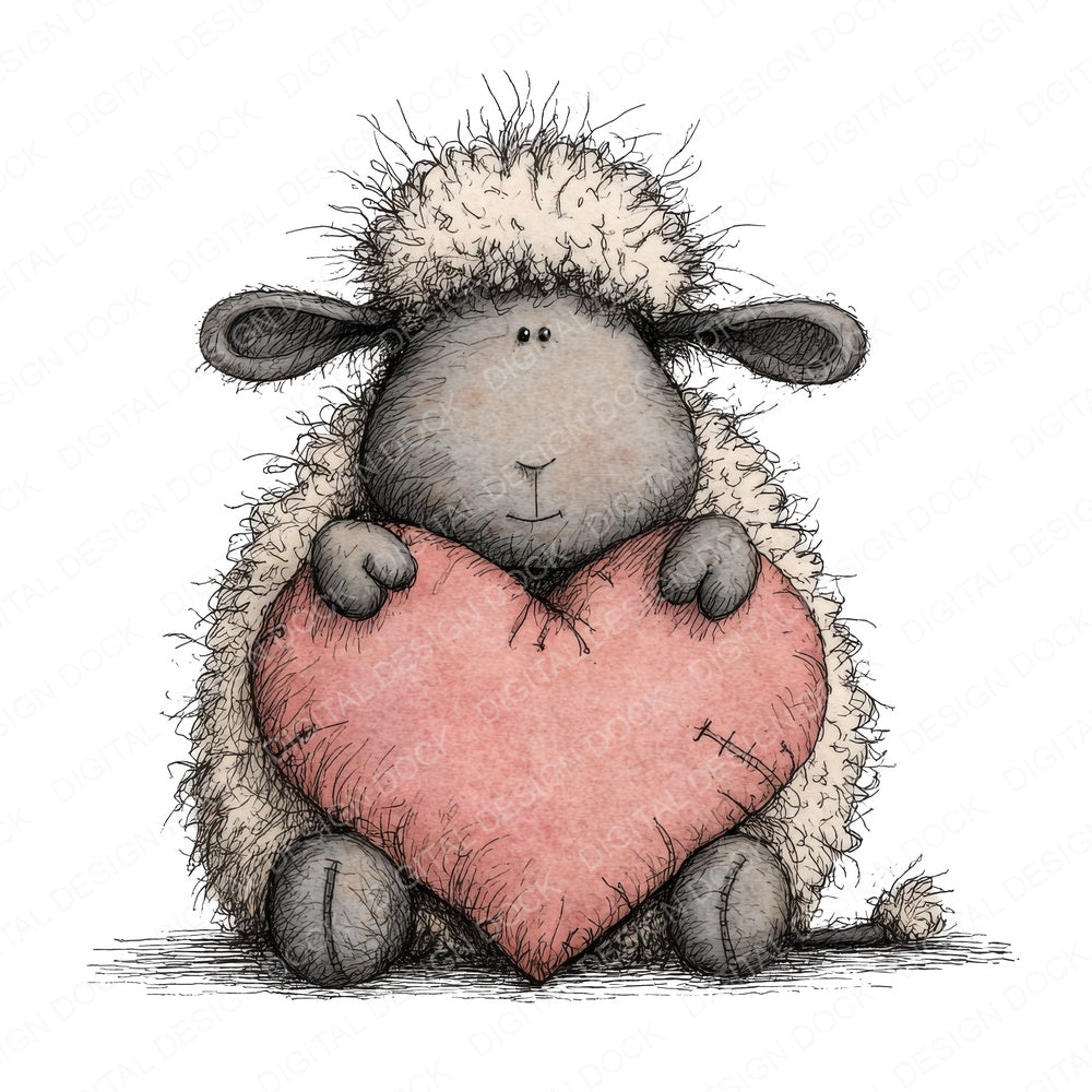 Tatty Sheep Heart fussy cut sheet in A4 format showing all 12 designs on one printable page