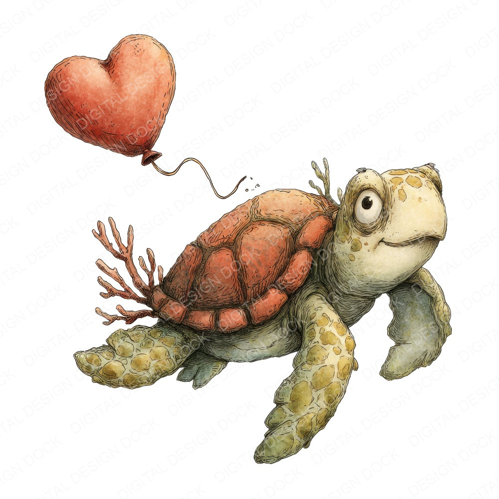 Tatty Turtle Love fussy cut sheet in A4 format showing all 12 designs on one printable page