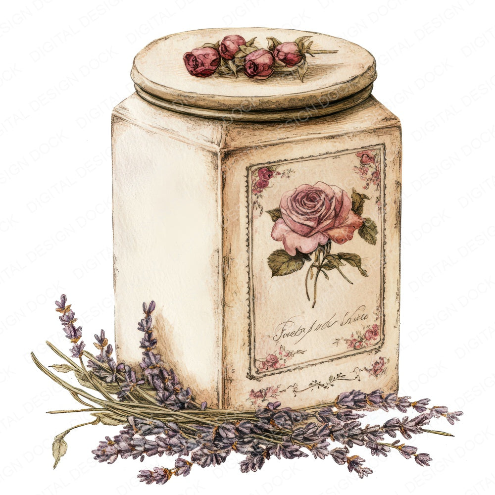 Tea Tin with Dried Flowers fussy cut sheet in A4 format showing all 12 designs on one printable page