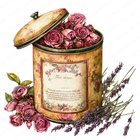 Tea Tin with Dried Flowers Clipart Set (DDD006721)