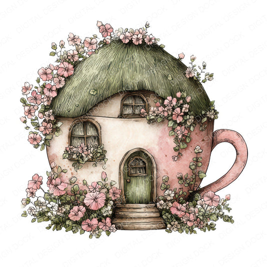 Teacup Fairy Cottage fussy cut sheet in A4 format showing all 12 designs on one printable page