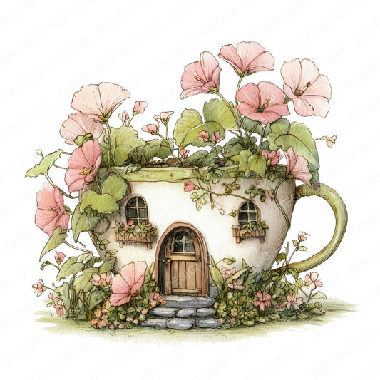 Teacup Fairy Cottage fussy cut sheet in US Letter format showing all 12 designs on one printable page