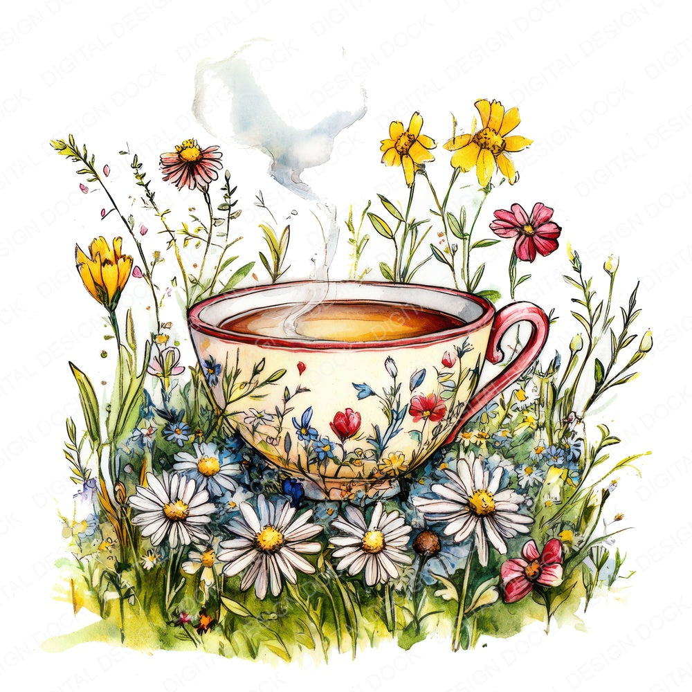 Teacup in Wildflower Patch fussy cut sheet in A4 format showing all 12 designs on one printable page