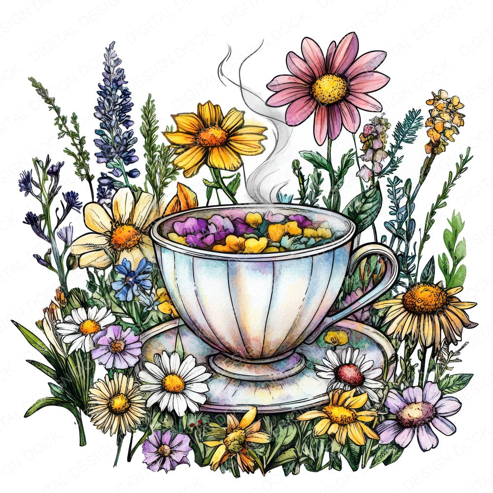 Teacup in Wildflower Patch fussy cut sheet in US Letter format showing all 12 designs on one printable page