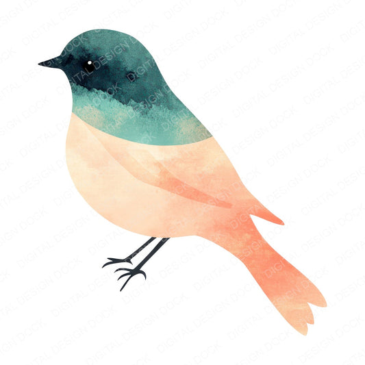 Teal Peach Bird fussy cut sheet in A4 format showing all 12 designs on one printable page