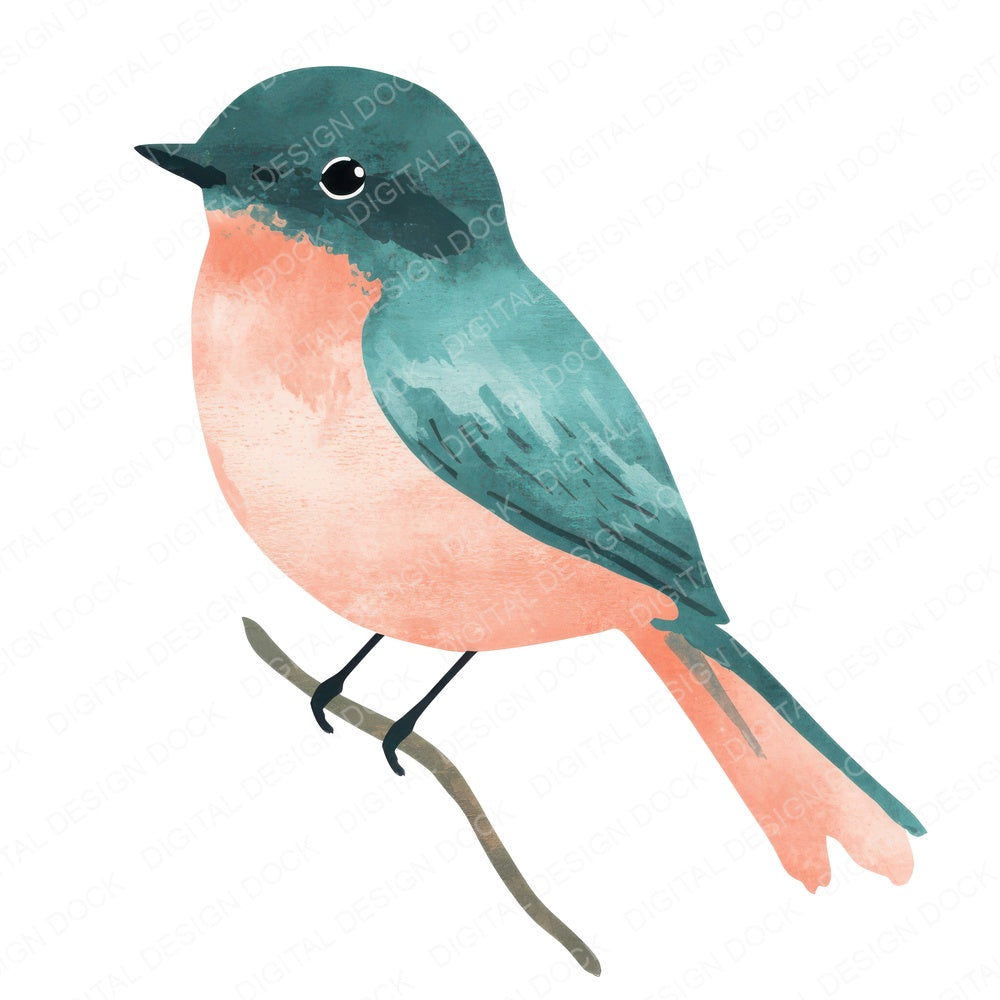 Teal Peach Bird fussy cut sheet in US Letter format showing all 12 designs on one printable page