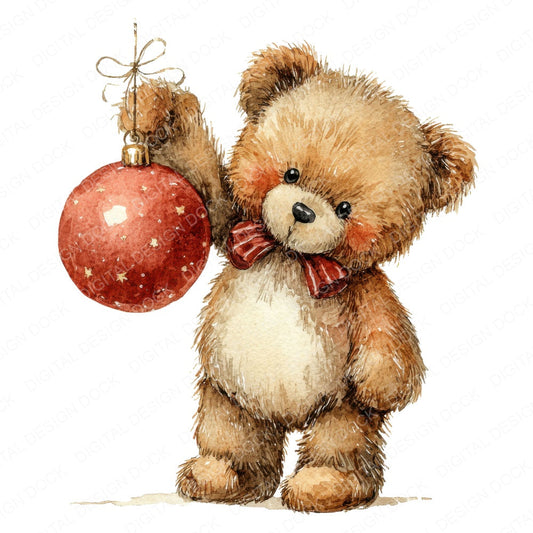 Teddy Bear with Christmas Bauble fussy cut sheet in A4 format showing all 12 designs on one printable page