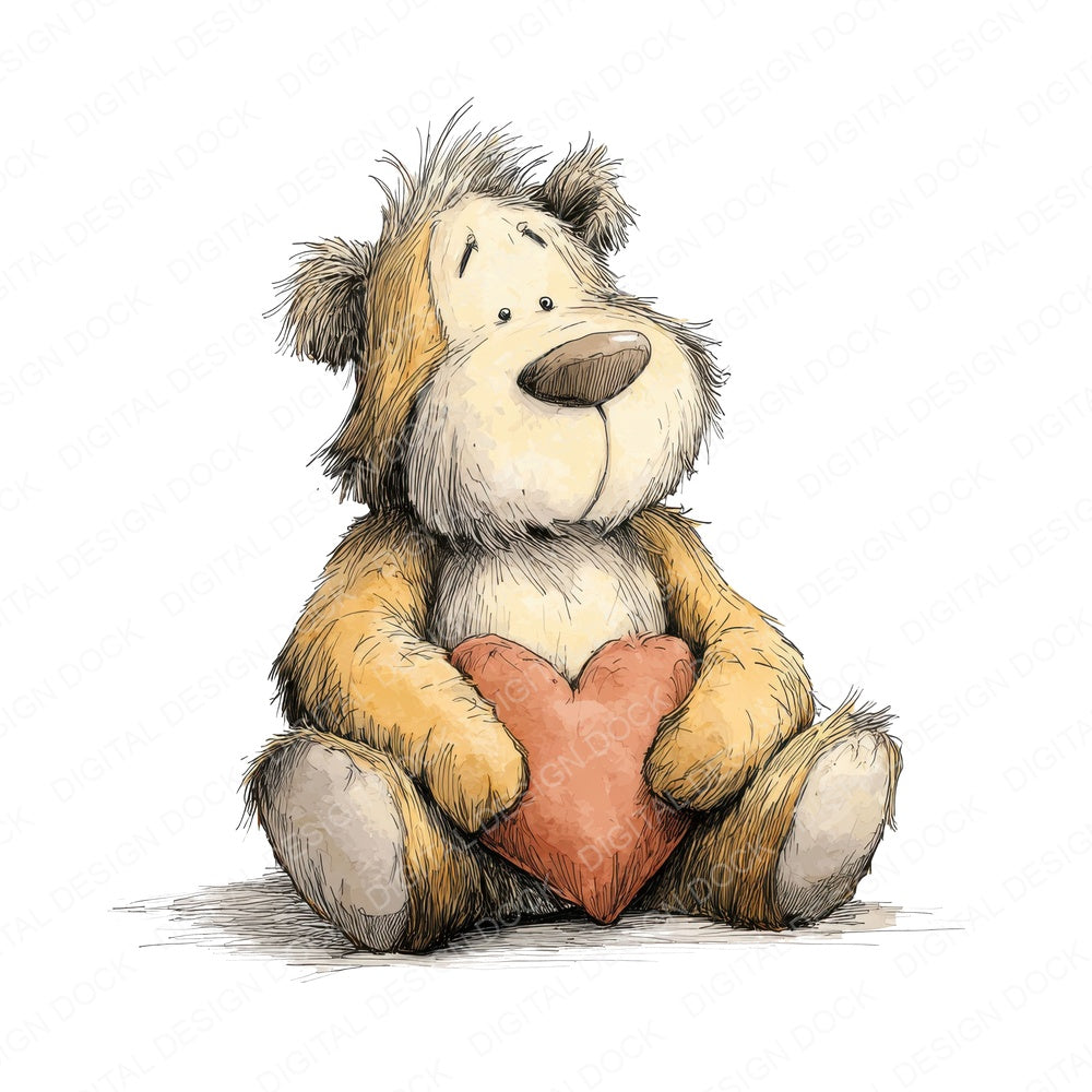 Teddy With Heart fussy cut sheet in A4 format showing all 12 designs on one printable page