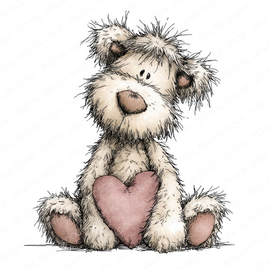 Teddy With Heart fussy cut sheet in US Letter format showing all 12 designs on one printable page