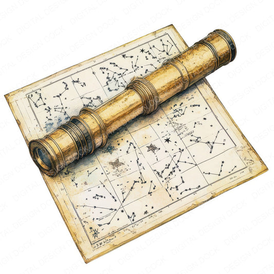 Telescope and Star Chart fussy cut sheet in A4 format showing all 12 designs on one printable page