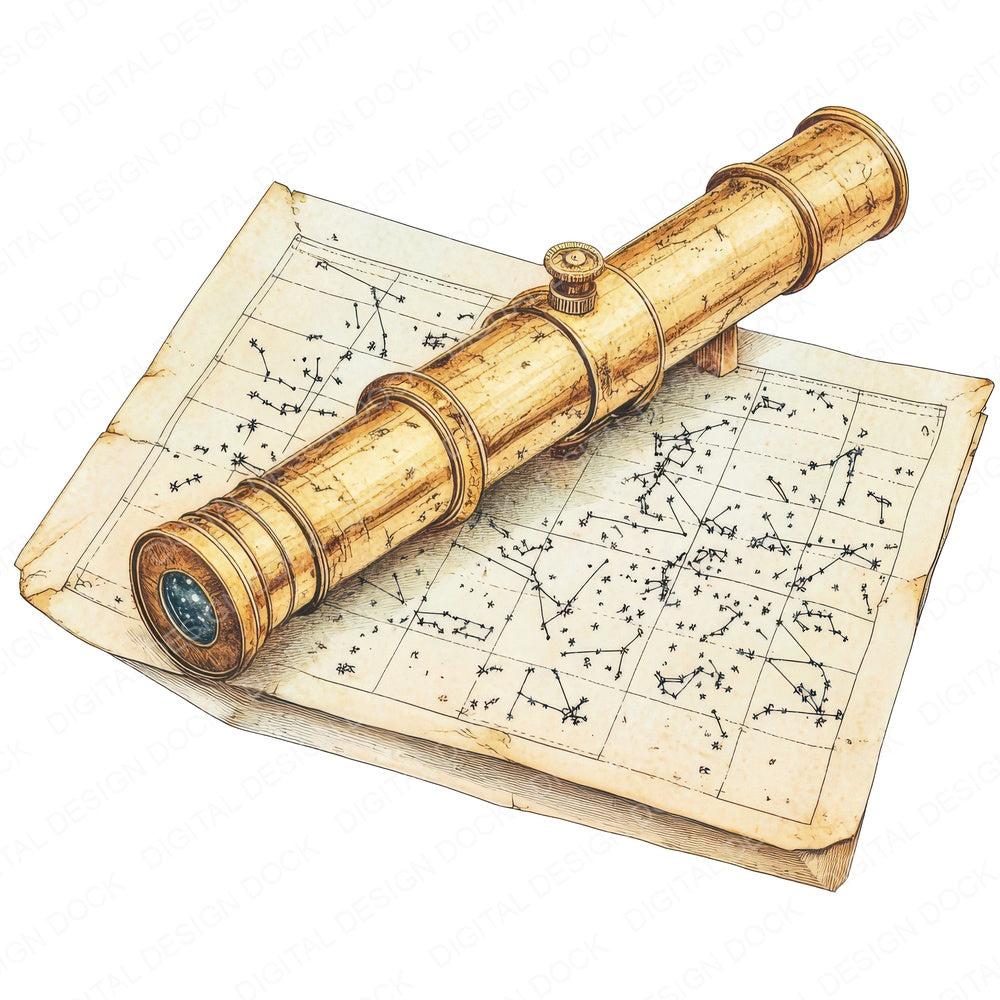 Telescope and Star Chart fussy cut sheet in US Letter format showing all 12 designs on one printable page