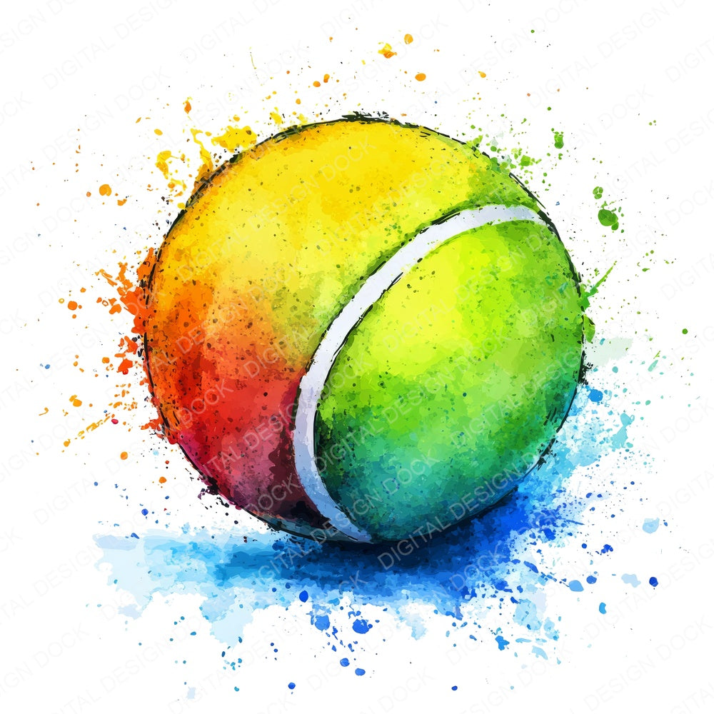 Tennis Ball Splash fussy cut sheet in A4 format showing all 12 designs on one printable page