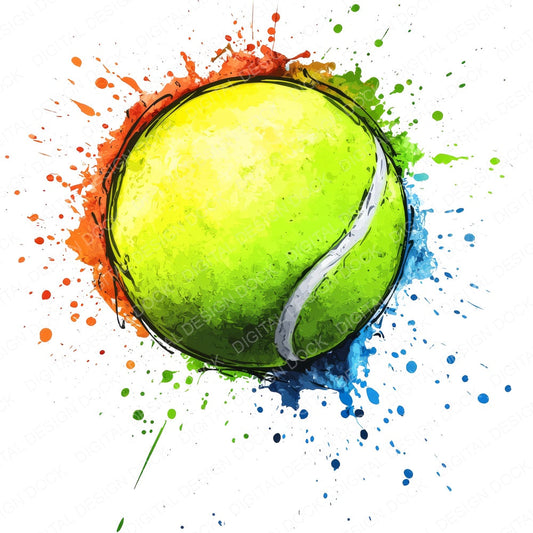Tennis Ball Splash fussy cut sheet in US Letter format showing all 12 designs on one printable page