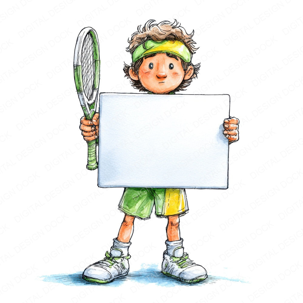 Tennis Player Signboard fussy cut sheet in US Letter format showing all 12 designs on one printable page