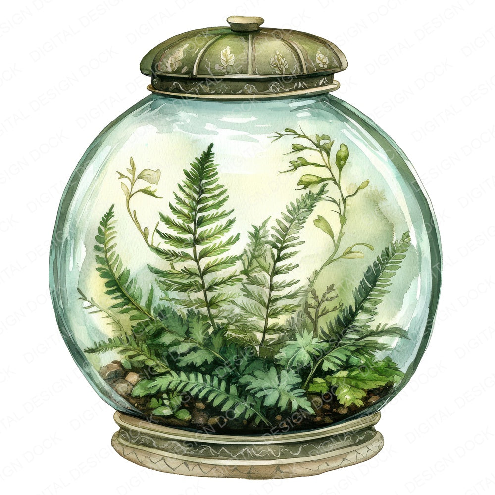 Terrarium Ferns fussy cut sheet in A4 format showing all 12 designs on one printable page