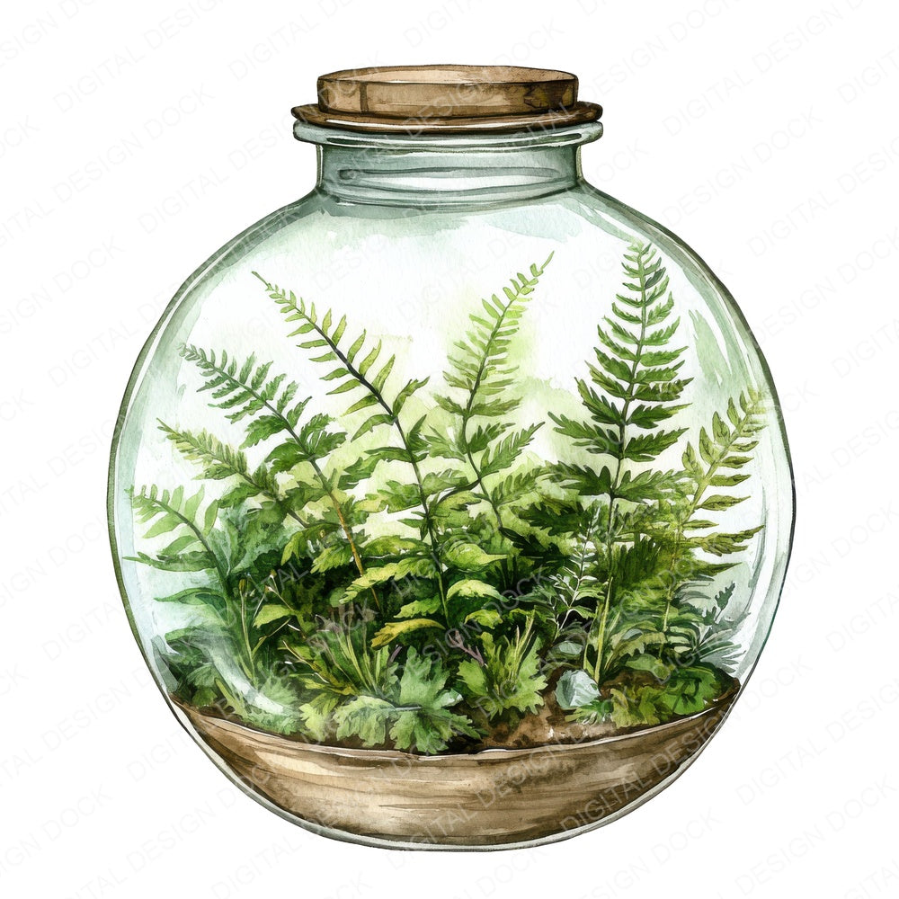Terrarium Ferns fussy cut sheet in US Letter format showing all 12 designs on one printable page