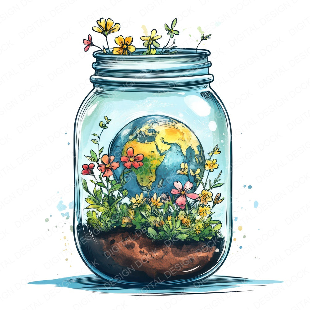 Terrarium Jar with Earth fussy cut sheet in A4 format showing all 12 designs on one printable page