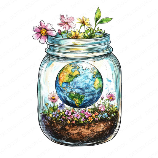 Terrarium Jar with Earth fussy cut sheet in US Letter format showing all 12 designs on one printable page