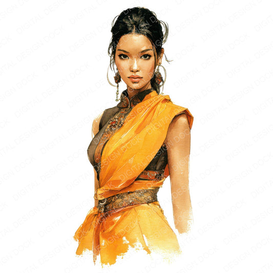 Thai Woman in Traditional Dress Clipart Set (DDD012263)