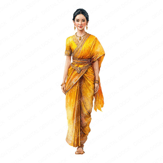 Thai Woman in Traditional Dress Clipart Set (DDD012263)