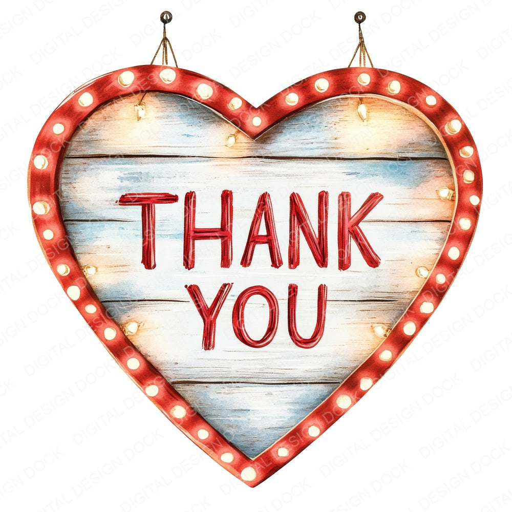 Thank You Wooden Heart Sign fussy cut sheet in US Letter format showing all 12 designs on one printable page