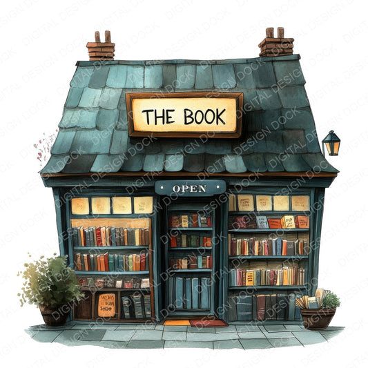 The Book Shop B fussy cut sheet in A4 format showing all 12 designs on one printable page