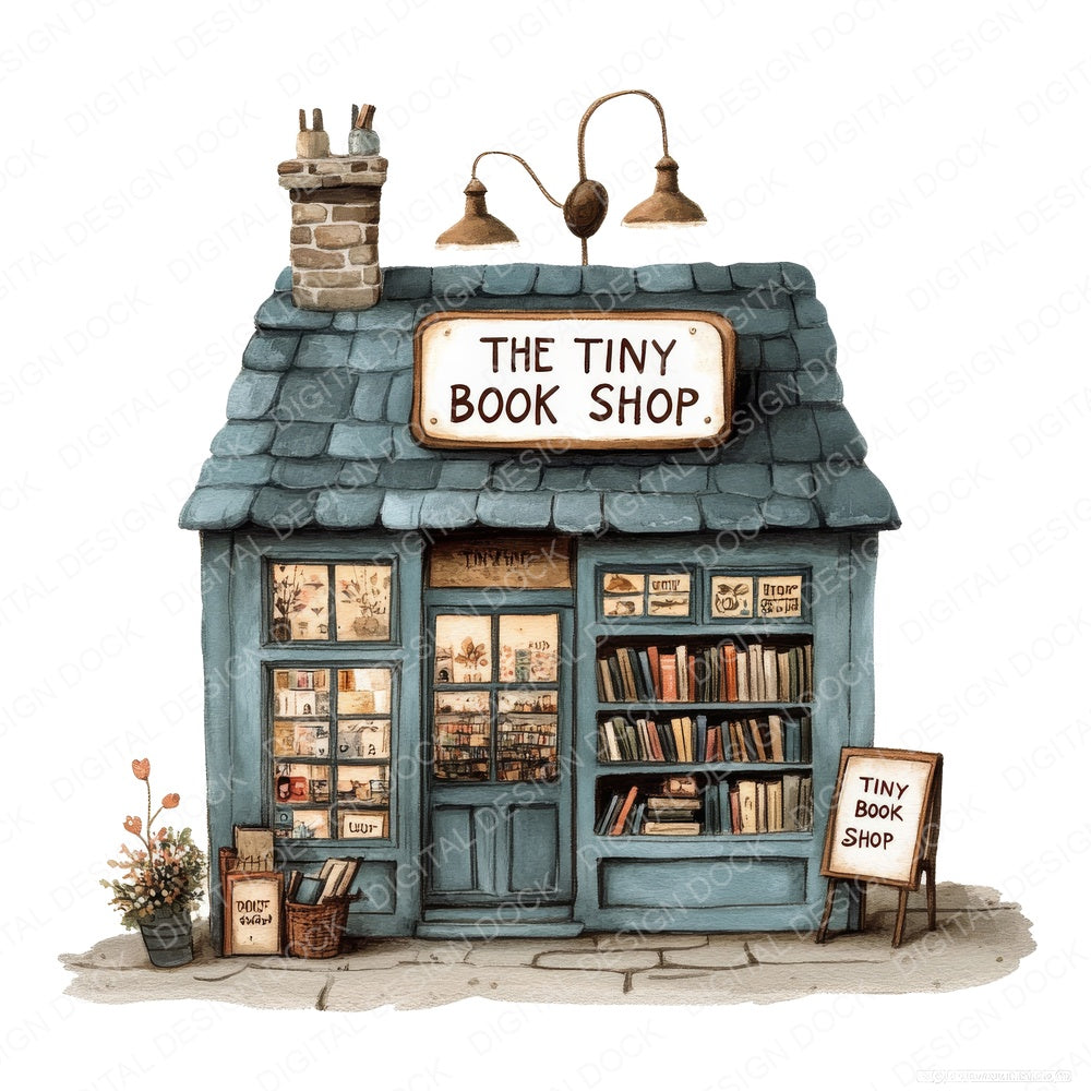 The Tiny Book Shop fussy cut sheet in A4 format showing all 12 designs on one printable page