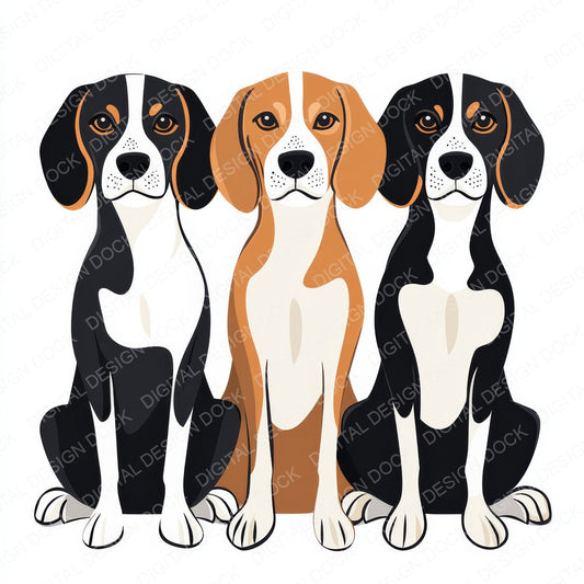 Three Beagle Friends fussy cut sheet in US Letter format showing all 12 designs on one printable page