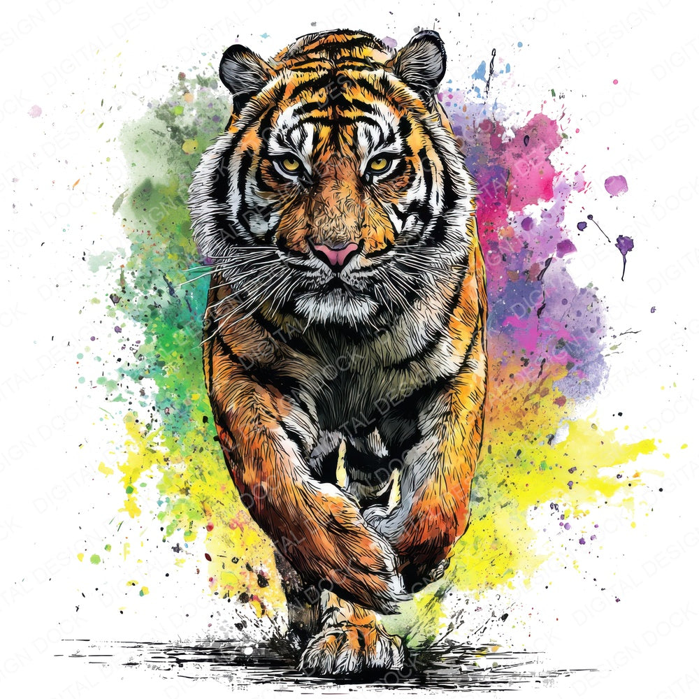 Tiger Neon Colour Splash fussy cut sheet in A4 format showing all 12 designs on one printable page