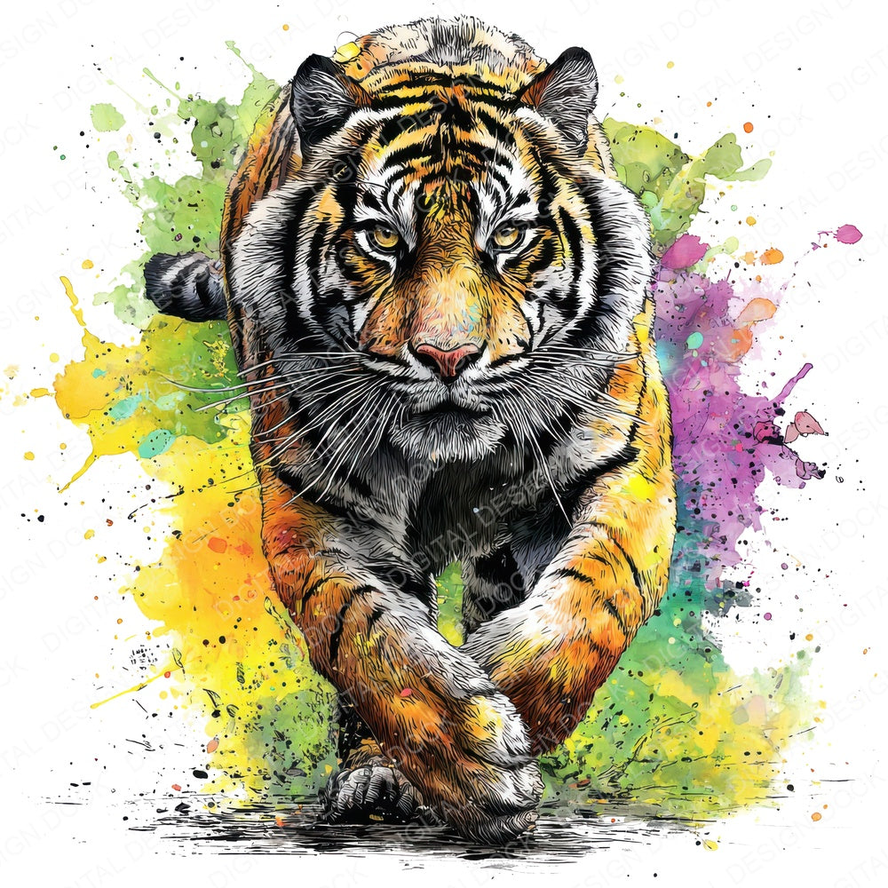 Tiger Neon Colour Splash fussy cut sheet in US Letter format showing all 12 designs on one printable page