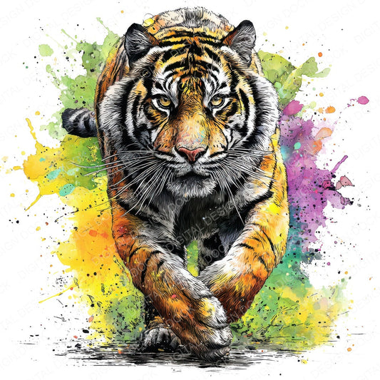 Tiger Neon Colour Splash fussy cut sheet in US Letter format showing all 12 designs on one printable page